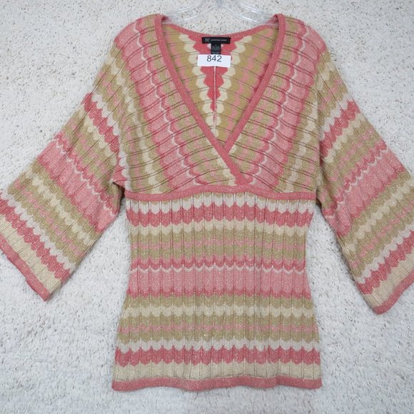 I-N-C* Women's 3/4‎ Sleeve Low V-Neck Cross Body Straight Hem Blouse~ Size Large - Picture 1 of 11